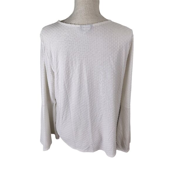 BASIC EDITIONS WOMENS  BELL SLEEVES WHITE RAISED DOTS TOP SIZE LARGE - Picture 4 of 7